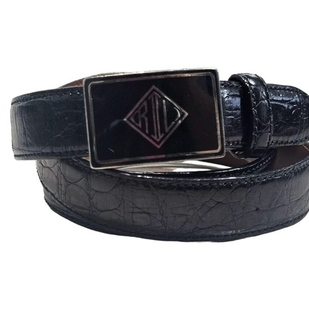 Polo Ralph Lauren Black Alligator Leather Belt Made in Italy Embossed Buckle 36